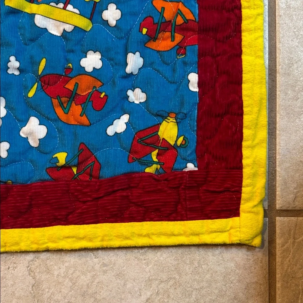 Colorful Flying Airplane Corduroy Quilt